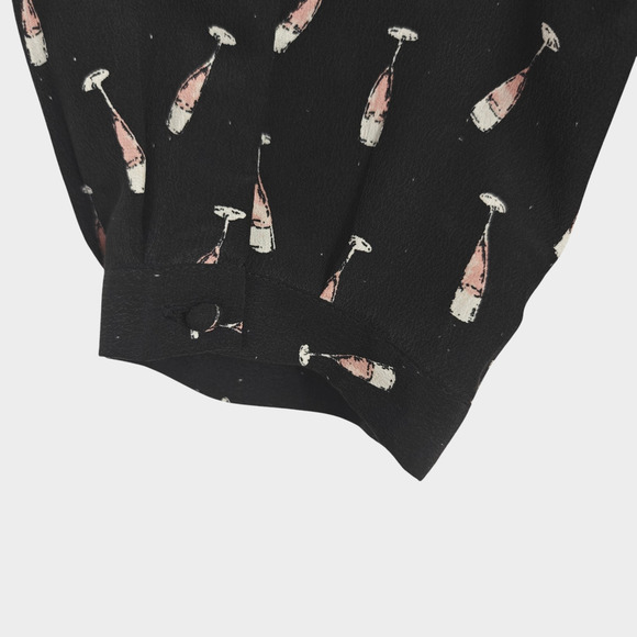 Joie Purine Champagne Flute Blouse Top Size Large Black Silk V-Neck L/S NWT - Picture 9 of 10